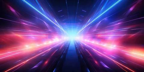 Gordijnen Neon lights speed tunnel background © Coosh448
