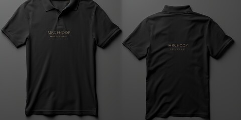 Polo shirt short Sleeve print mockup, Black color Front and back, copy space