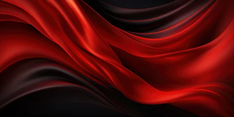 Poster Red black elegant abstract background. Silk satin fabric with nice folds. Luxurious dark red background with wavy lines. Valentine, anniversary, wedding, birthday, holiday concept © Coosh448