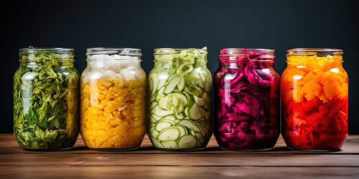 Probiotic food. Pickled or fermented vegetables. Sauerkraut in glass jar on a light background. Home food preserving or canning. Vegan product...