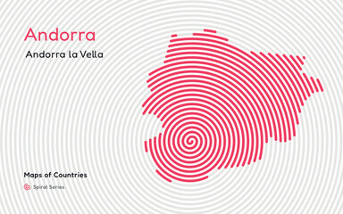 Creative map of Andorra Political map.  Andorra la Vella. Capital. World Countries vector maps series. Spiral fingerprint series	