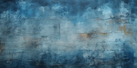 Obraz premium Toned painted old concrete wall with plaster. Dark blue vintage texture background with space for design. Close - up. Rough brush strokes. Grungy, grainy, uneven surface. Empty.
