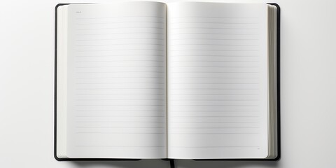 White Blank open notebook isolated in transparent PNG, business stationery, school or art background, top view of mockup page, isolated design element