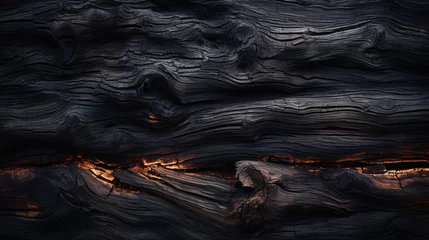  Burned Wood closeup dark photo background  - Burnt wooden board, black charcoal wood texture, burned coal barbecue background with copy space, top view - Ai © Impress Designers
