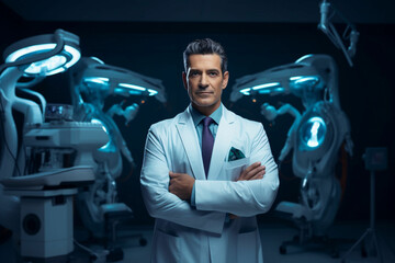 Doctor posing with robotic surgical system