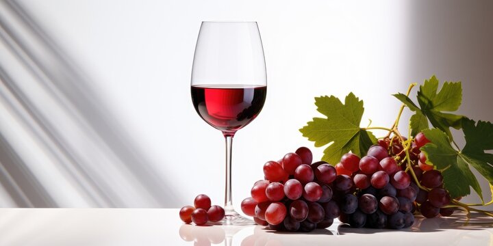 A picture Isolated white background with a Glass of red wine surrounded red grape, AI Generative