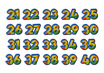 3D number 21,22,23,24,25,26,27,28,29,30,31,32,33,34,35,
36,37,38,39,40 line blue with abstract texture