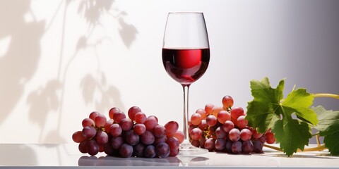 A picture Isolated white background with a Glass of red wine surrounded red grape, AI Generative