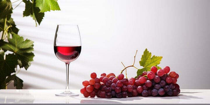 A picture Isolated white background with a Glass of red wine surrounded red grape, AI Generative