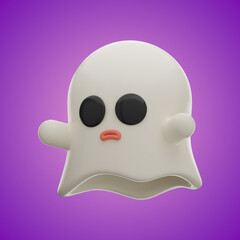 Premium cute ghost Halloween icon 3d rendering on isolated background