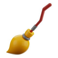 Premium witch broom Halloween icon 3d rendering on isolated background transparent PNG
