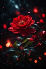 Red flower on dark abstract fractal background