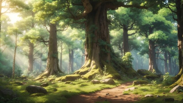 Light and forest - Day Anime Illustration background