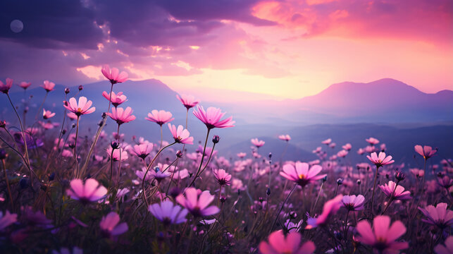 Meadow field purple flowers © Little