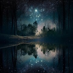 night landscape with trees and clouds