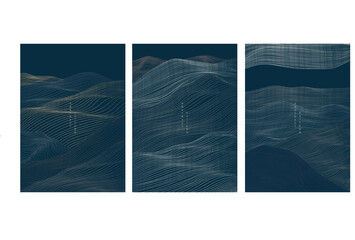 Japanese background with line wave pattern vector. Abstract art template with geometric pattern. Mountain layout design in oriental style.	
