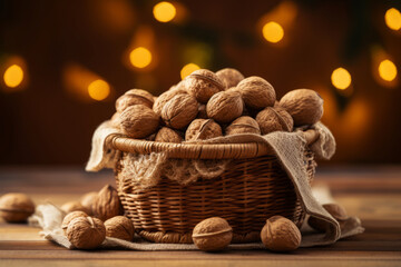 wicker basket full of walnuts