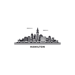 Canada Hamilton cityscape skyline city panorama vector flat modern logo icon. Ontario town emblem idea with landmarks and building silhouettes. Isolated thin line graphic