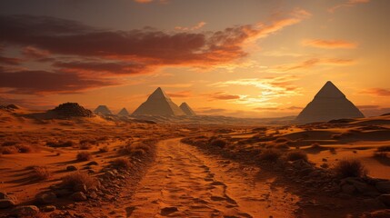 Breathtaking Sunset Over the Egyptian Pyramids in a Desert Landscape