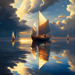 sailing ship in the sunset