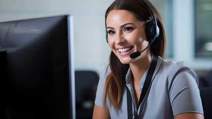 Professional Call Center Operator: Happy Woman Assisting Customers