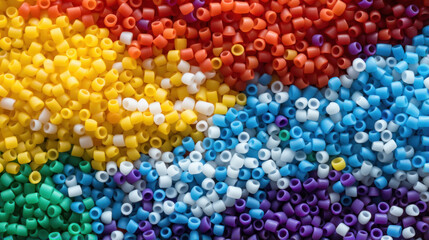 several dyed plastic polymer granulates in laboratory