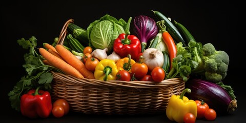 a picture of arrangement of fresh vegetables on a basket, AI Generative