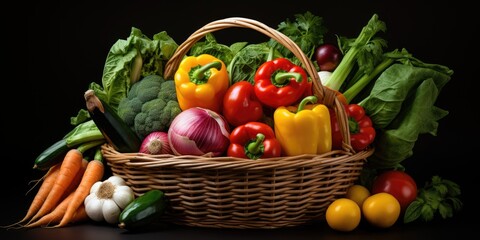 a picture of arrangement of fresh vegetables on a basket, AI Generative