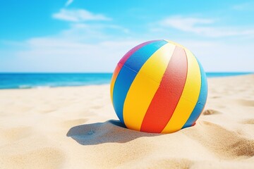 Beach ball on sandy beach. Summer holiday and vacation. Generative AI