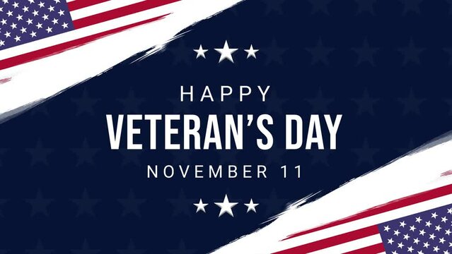 USA Veterans day. 4K animation with American flag and typography. Celebrating Veterans day on November 11