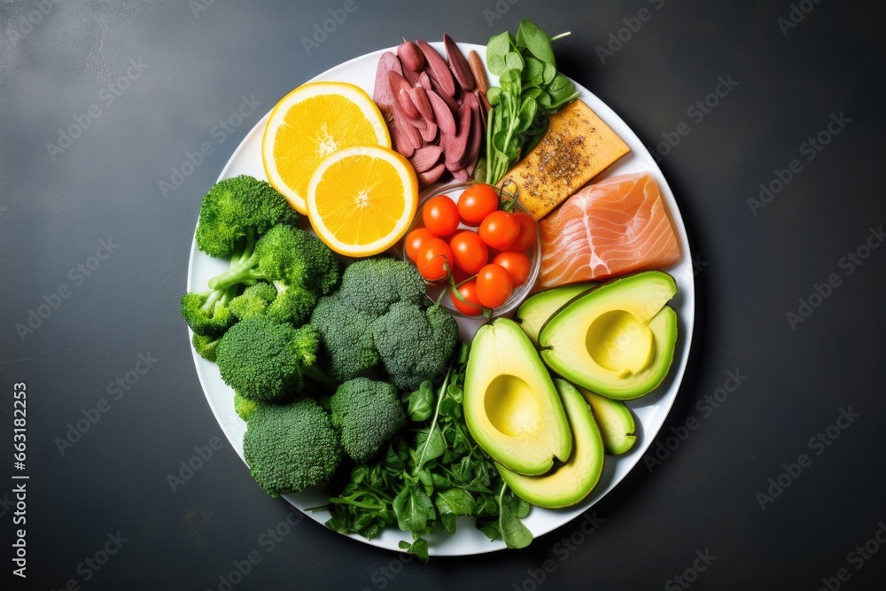 Wall mural a picture of healthy, nutritionally balanced food on a plate