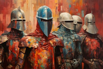 Naklejka premium Noble knights clad in shining armor - Generative AI
