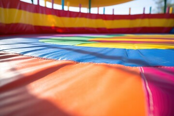 zoomed in view of a colorful trampoline in a play area
