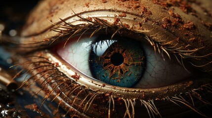 Nahaufnahme eines menschlichen Auges, dessen Iris künstlerisch dramatisch abgewandelt ist - obrazy, fototapety, plakaty