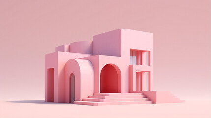 Mock up of architecture building on pink background