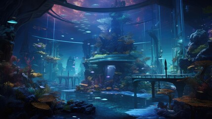 aqua scape in a high-tech underwater habitat, AI Generative