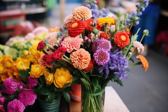 a blurry image of a colorful bouquet