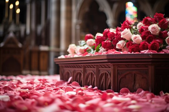 close-up of rose petals on a churchs altar