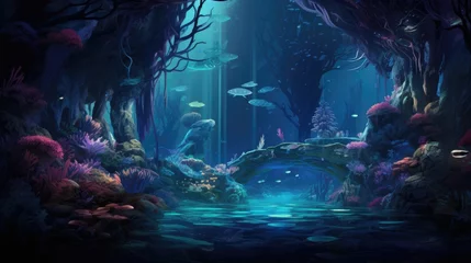 Fotobehang A mesmerizing aqua scape that resembles a fantastical underwater forest, AI Generative © Horsi