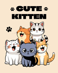 Cute Cats Vector Art, Illustration and Graphic