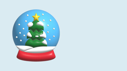 Merry Christmas and Happy New Year. Christmas winter snow glass ball, transparent dome. Realistic 3d design Xmas green tree in snow Render illustration