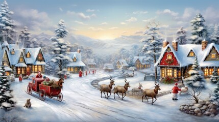 A whimsical Christmas tableau set in a magical winter wonderland, AI Generative