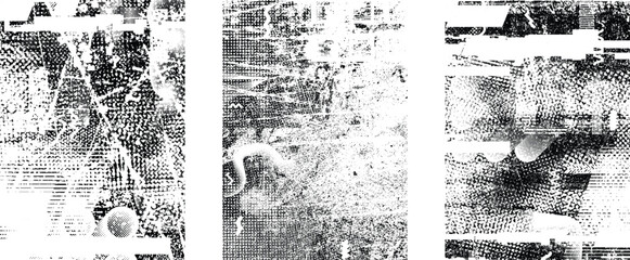 Glitch distorted grungy isolated layers . Design element for brochure, social media, posters, flyers. Overlay texture.Textured banner with Distress effect .Vector halftone dots . Screen print texture - obrazy, fototapety, plakaty