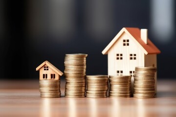 stack of coins with small house model on top