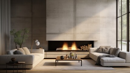 Photo of a cozy and well-furnished living room with a warm fireplace