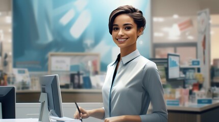 Friendly Faces: Smiling Woman Store Employee. Generative ai