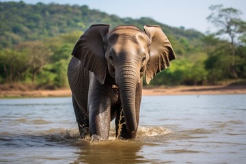 Fototapeta na wymiar an elephant carrying water for other elephants
