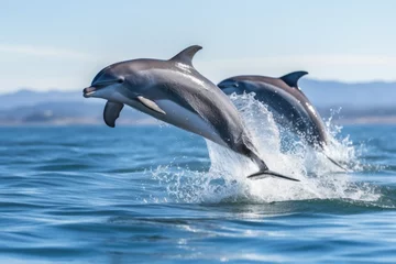 Zelfklevend Fotobehang dolphins using teamwork to capture fish in the ocean © altitudevisual
