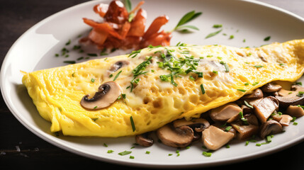 Mushroom omelette white plate