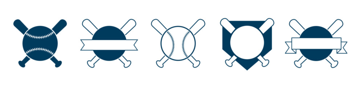 Crossed Baseball Bats and Ball. Baseball logo Template. Split, circle monograms. Criss Cross Bats.